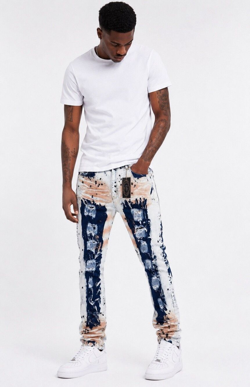 FWRD Paint Splatter Men’s Slim Fit Stretch Distressed Jeans Size 38x32
